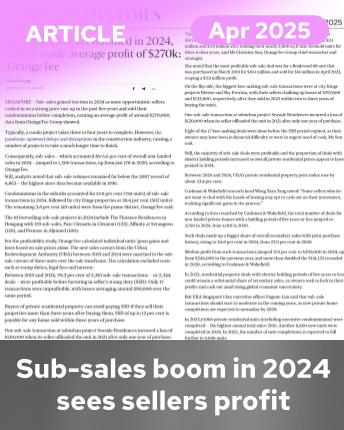 Sub-sales market boom in 2024 sees sellers make profit: OrangeTee